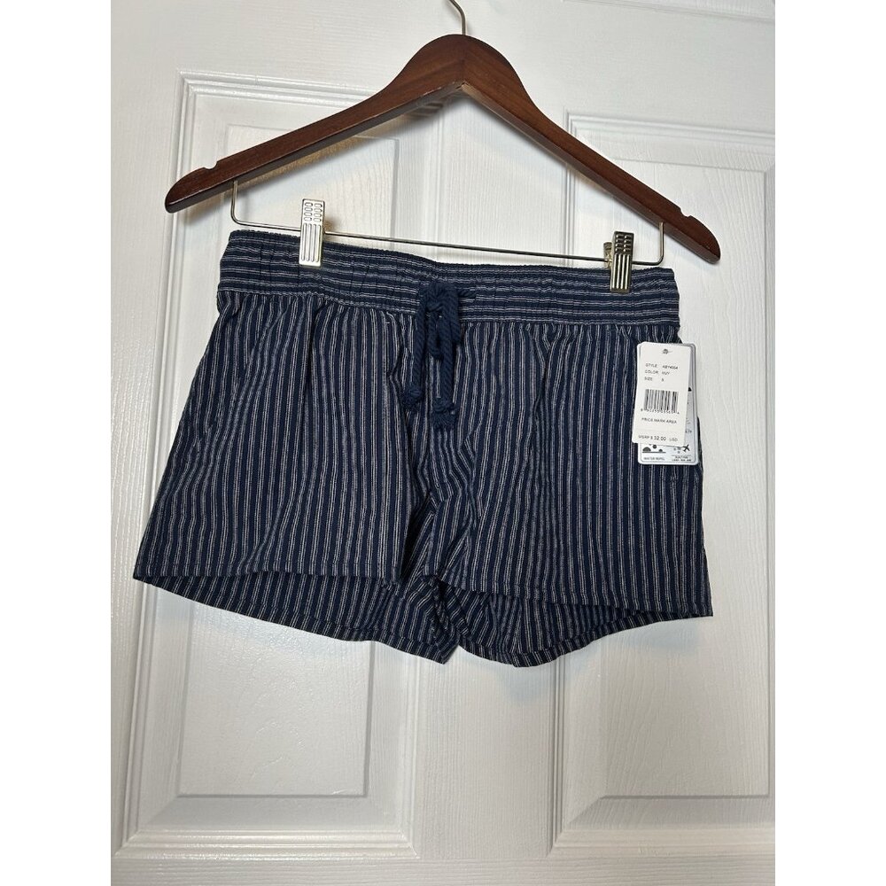 Performance Womens Pull On Striped Navy Small Pockets Drawstring Shorts
